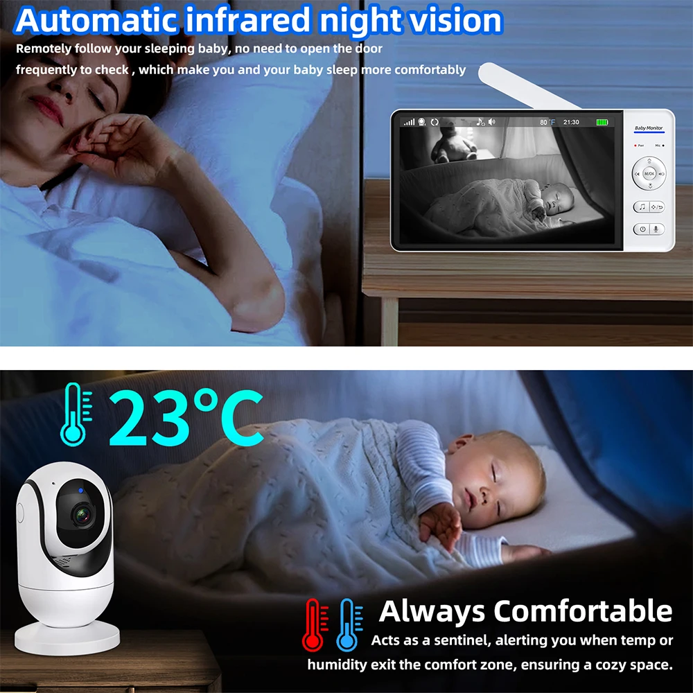 No WiFi 7 Inch Baby Monitor 2- - Audio Music To Video 리뷰 및 가격