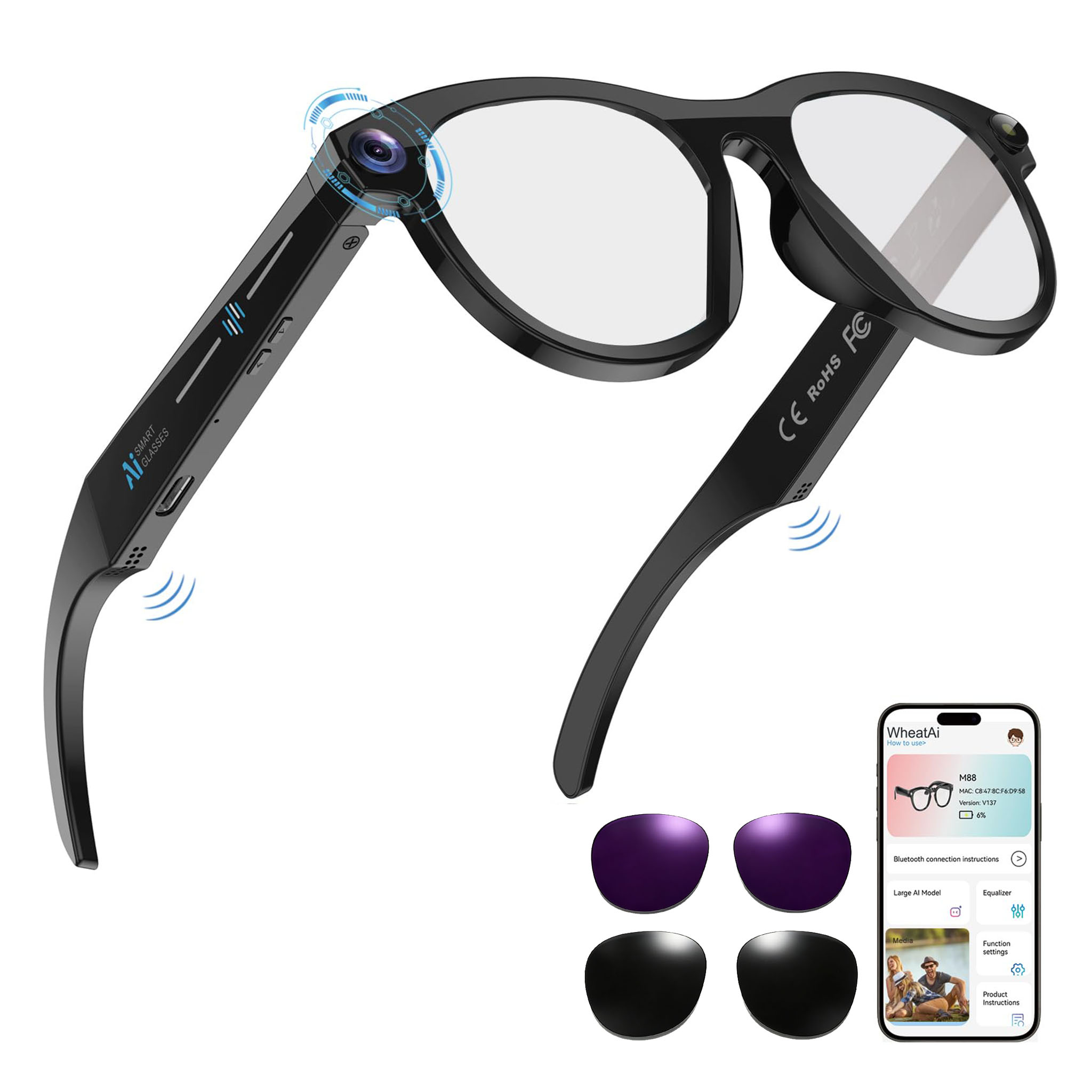Black Smart Ai Glasses for Men - Audio Music To Video 리뷰 및 가격