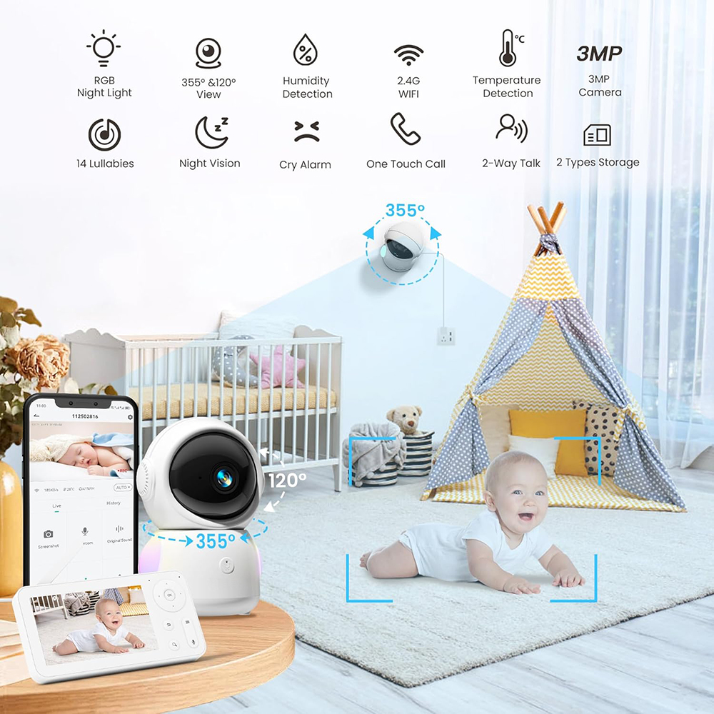 2K Baby Monitor with 2 Cameras - Audio Music To Video 리뷰 및 가격